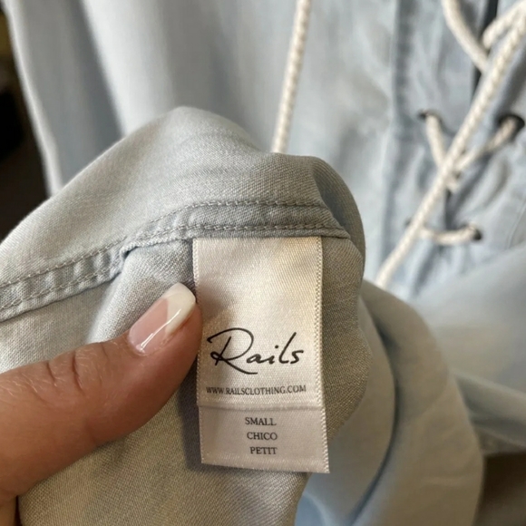 Rails Rocky Lace-Up light wash Lyocell Chambray Shirt Dress M - Picture 6 of 10